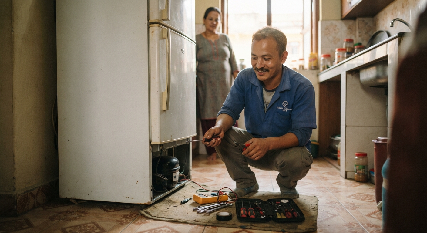 Refrigerator repair service — fridge not cooling repaired by certified technician